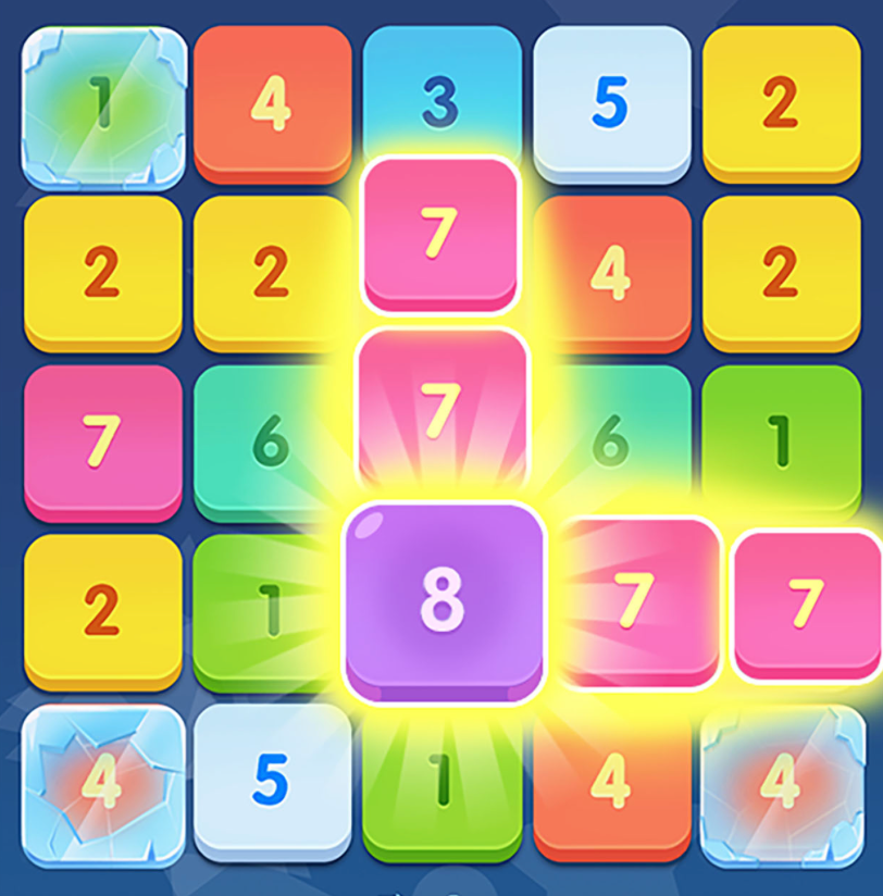 Merge Plus 2 gameplay showing number merges and ice blocks